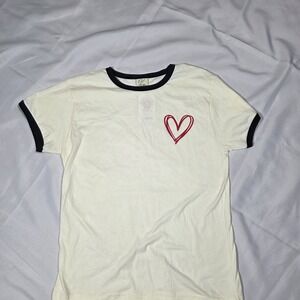Oat Collective Cotton Retro Heart Style T-Shirt Size Small NWT